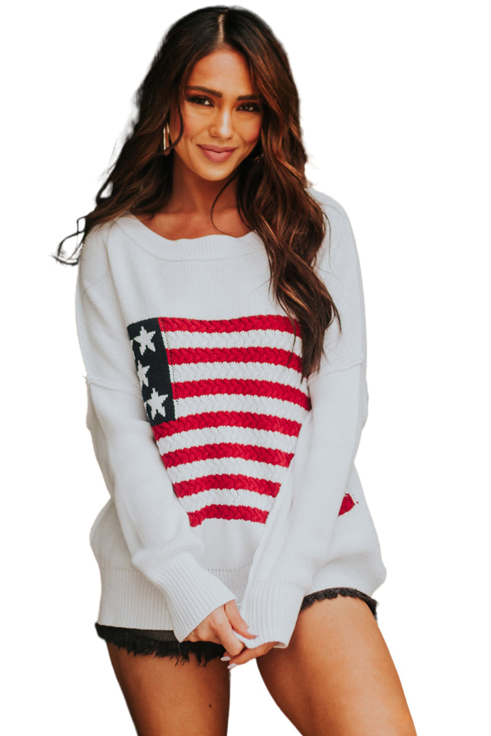 White American Flag Crochet Knit Sweater Sweaters & Cardigans JT's Designer Fashion