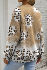Brown Cheetah Print Round Neck Raglan Sleeve Sweatshirt Sweatshirts & Hoodies JT's Designer Fashion