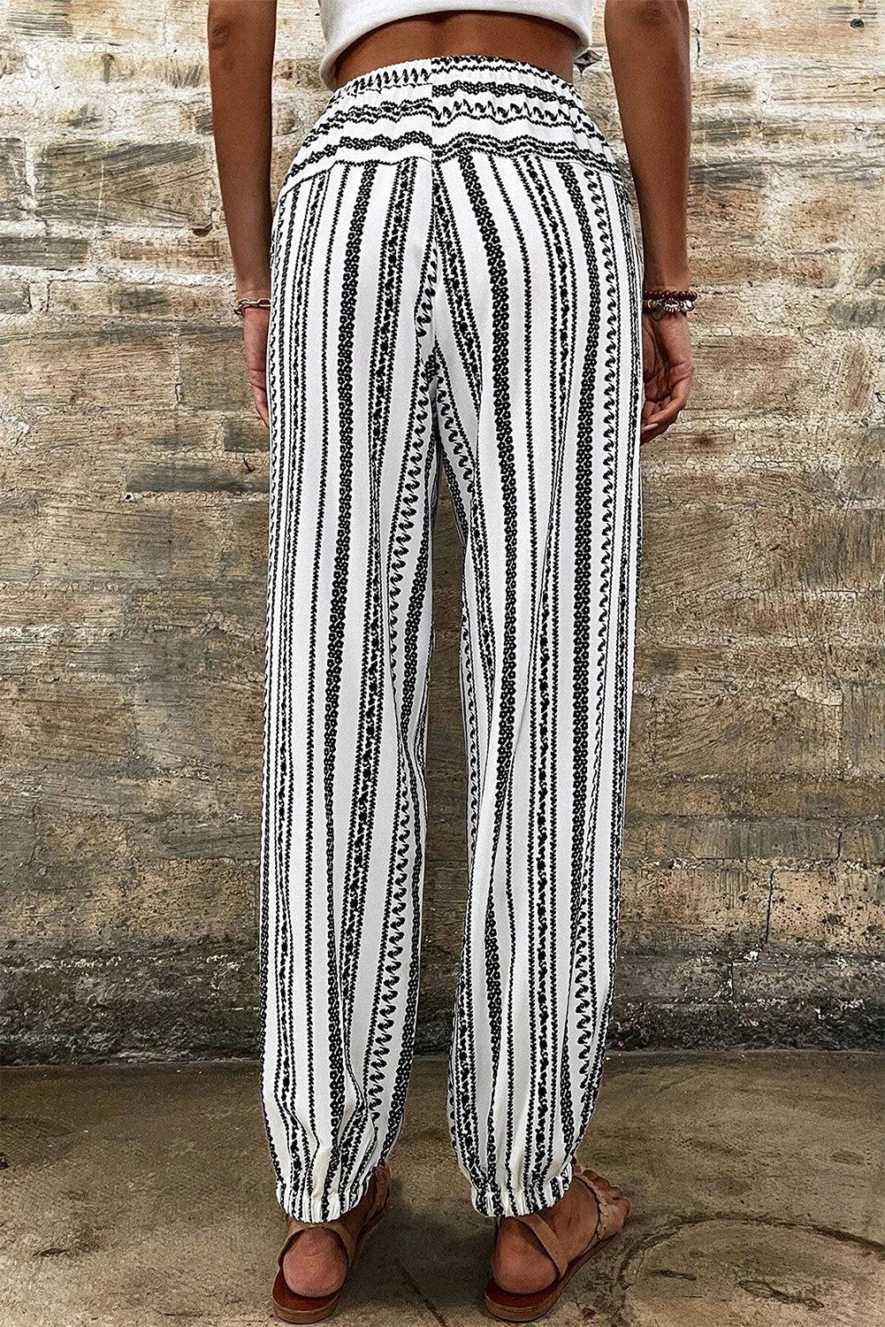 Black Stripe Boho Striped Print Casual Pants Pants & Culotte JT's Designer Fashion