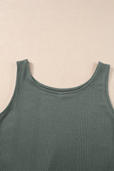 Duffel Green Solid Color Ribbed Ruffle Tank Top and Pants Set Pant Sets JT's Designer Fashion