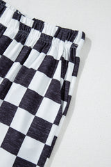 Black 2-Tone Checked Print High Waist Wide Leg Pants Pants & Culotte JT's Designer Fashion
