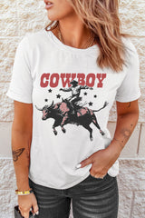 White COWBOY Star Graphic Crewneck Western Fashion Tee Graphic Tees JT's Designer Fashion