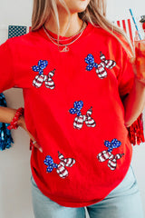Red Sequin Stars and Stripes Balloon Puppy Graphic Crewneck Tee Graphic Tees JT's Designer Fashion