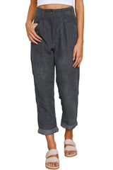 Gray Corduroy High Waist Straight Leg Pants Pants & Culotte JT's Designer Fashion