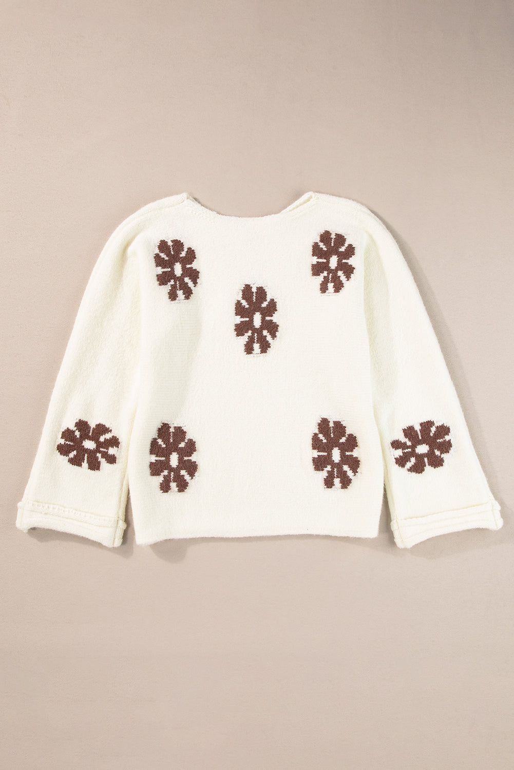 White Colorblock Floral Pattern Round Neck Sweater Sweaters JT's Designer Fashion