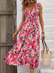 Ruffled Smocked Printed Sleeveless Dress JT's Designer Fashion
