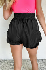 Black Elastic High Waist Pocketed Casual Shorts Casual Shorts JT's Designer Fashion