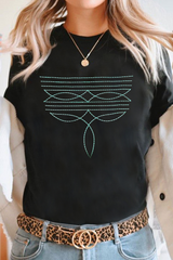 Black Western Fashion Geometric Embroidered T Shirt Graphic Tees JT's Designer Fashion