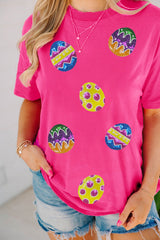 Rose Red Easter Eggs Patched Crew Neck Graphic Tee Graphic Tees JT's Designer Fashion