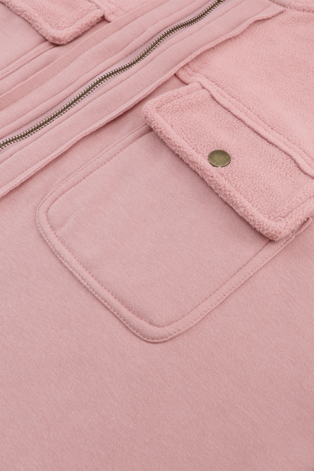 Pink Flap Pocket Drawstring Hood Zip Up Jacket Jackets JT's Designer Fashion