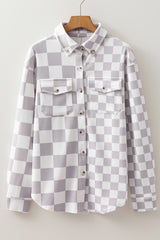 Khaki Checkerboard Flap Pocket Button Front Shacket Plaid Shackets JT's Designer Fashion