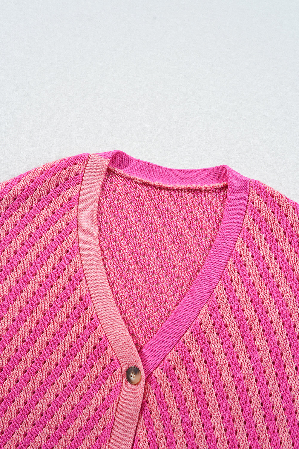 Pink Striped Buttoned V Neck Drop Shoulder Cardigan Cardigans JT's Designer Fashion