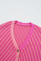 Pink Striped Buttoned V Neck Drop Shoulder Cardigan Cardigans JT's Designer Fashion