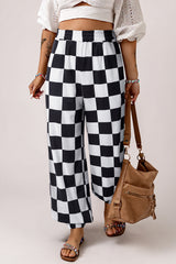 Black Checkerboard Elastic Waist Pocketed Joggers Pants & Culotte JT's Designer Fashion