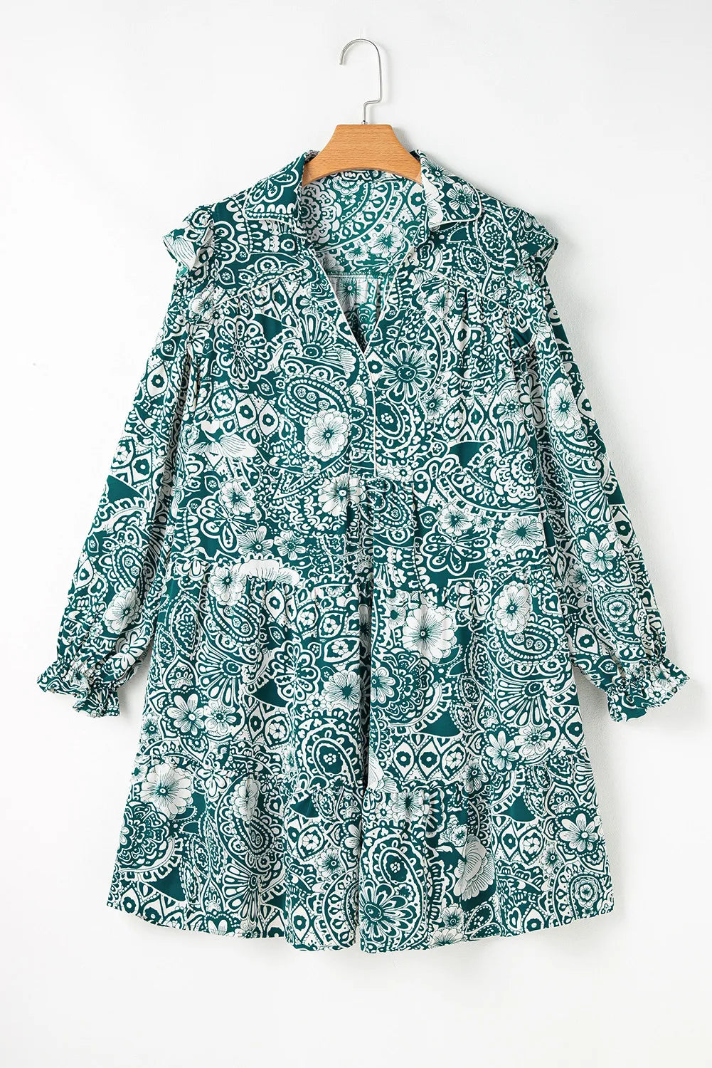 Plus Size Ruffled Printed Flounce Sleeve Dress Mini Dresses JT's Designer Fashion