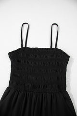 Black Spaghetti Straps Shirred Bodice Pocketed Wide Leg Jumpsuit Jumpsuits & Rompers JT's Designer Fashion