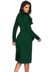 Jade Green Asymmetric Peplum Style Bow Dress Midi Dresses JT's Designer Fashion