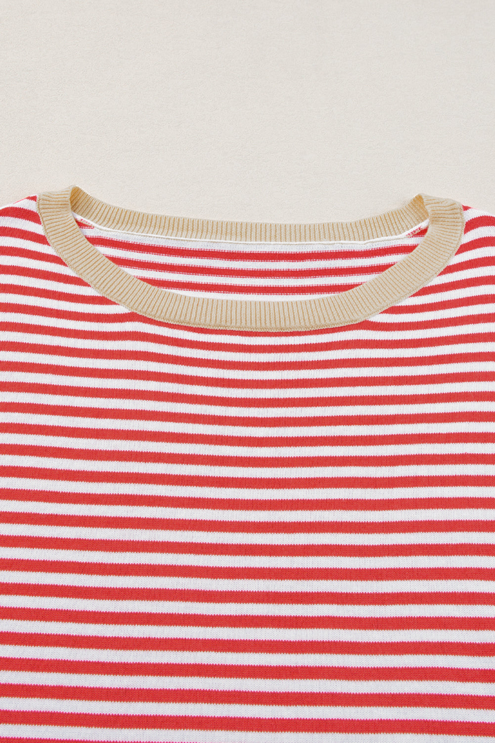 Fiery Red Contrast Trimmed Striped Drop Shoulder Sweater Sweaters JT's Designer Fashion