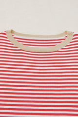 Fiery Red Contrast Trimmed Striped Drop Shoulder Sweater Sweaters JT's Designer Fashion