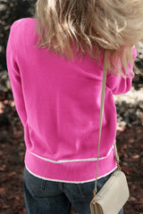 Bright Pink Color Contrast Side Pockets Button V Neck Cardigan Cardigans JT's Designer Fashion