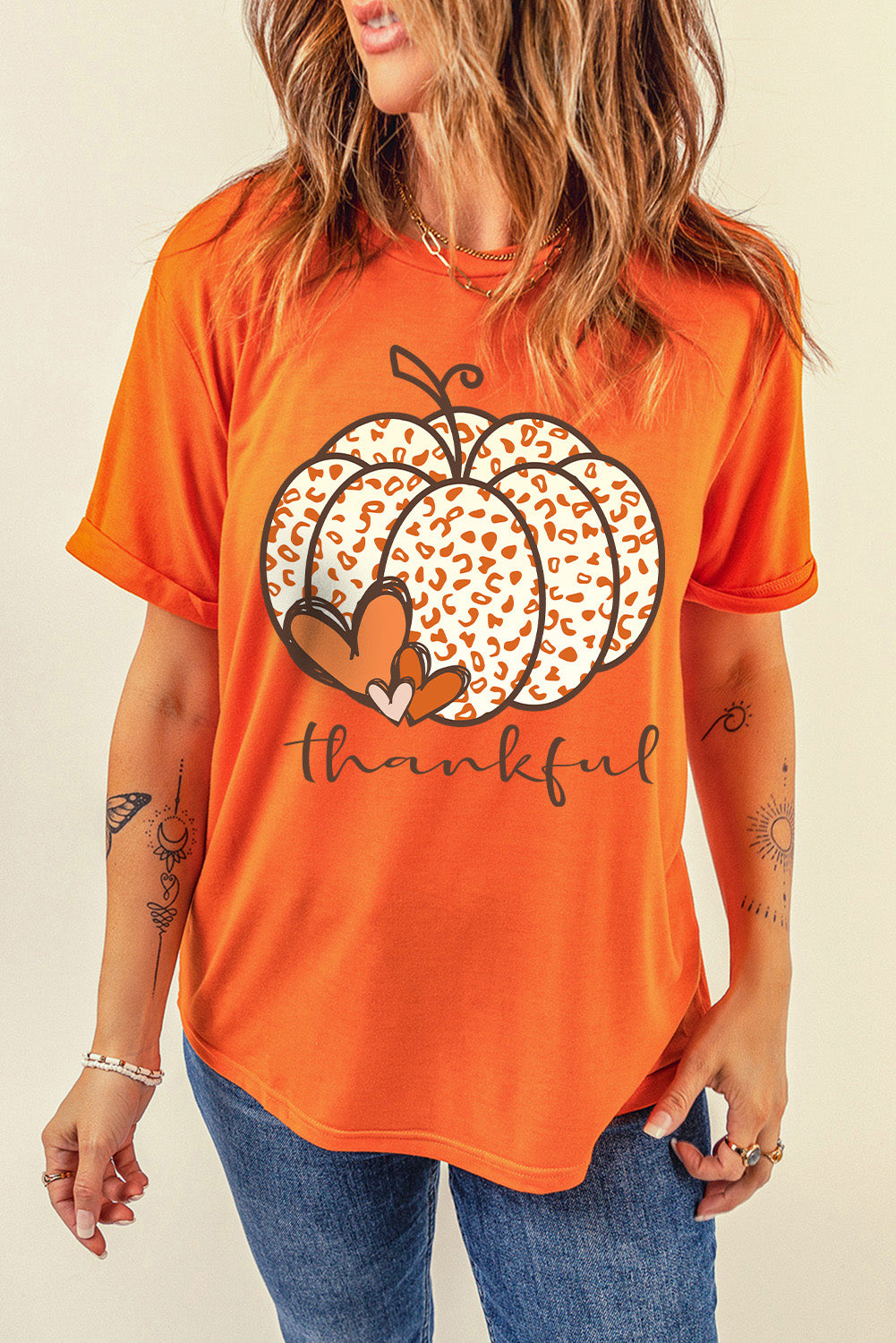 Orange Leopard Pumpkin Graphic Tee Graphic Tees JT's Designer Fashion