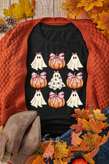 Black Bowknot Ghost Pumpkin Graphic Halloween T Shirt Graphic Tees JT's Designer Fashion