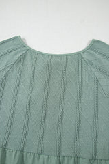 Laurel Green Tie Split Neck Textured Ruffle Patchwork Blouse Blouses & Shirts JT's Designer Fashion