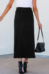 Black Button Fly Side Split High Waist Denim Midi Skirt Skirts & Petticoat JT's Designer Fashion