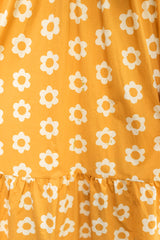 Yellow Flower Print Bracelet Sleeve Buttons Collared Long Dress Maxi Dresses JT's Designer Fashion