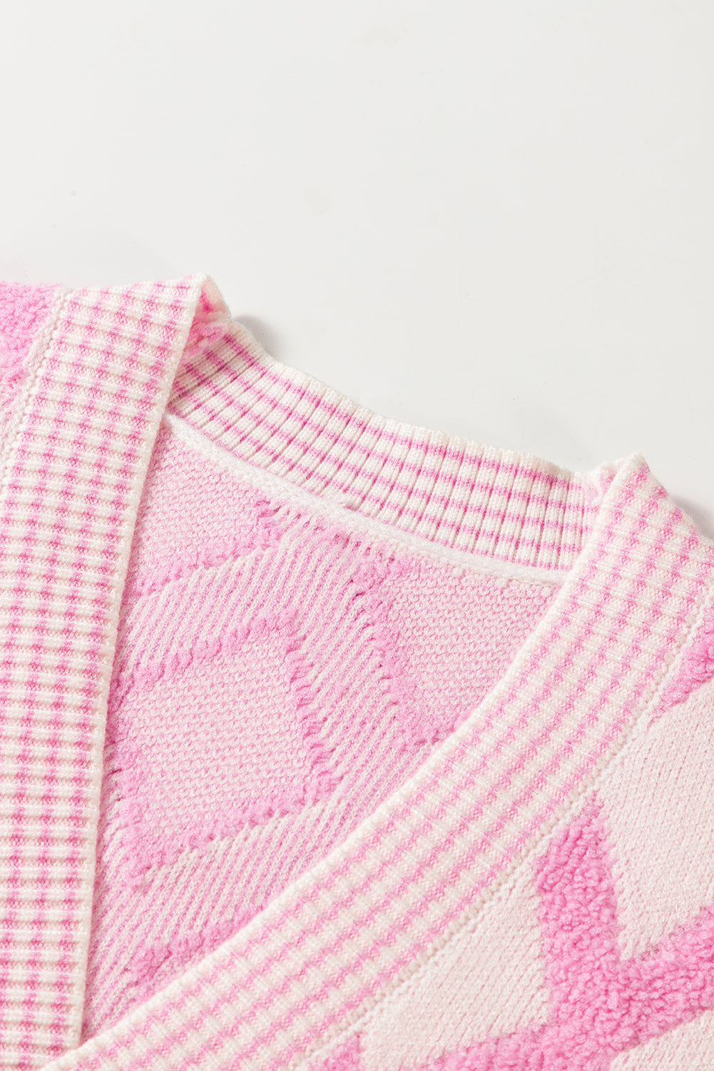 Pink Rhombus Pattern Knit Open Front Pocketed Cardigans Cardigans JT's Designer Fashion