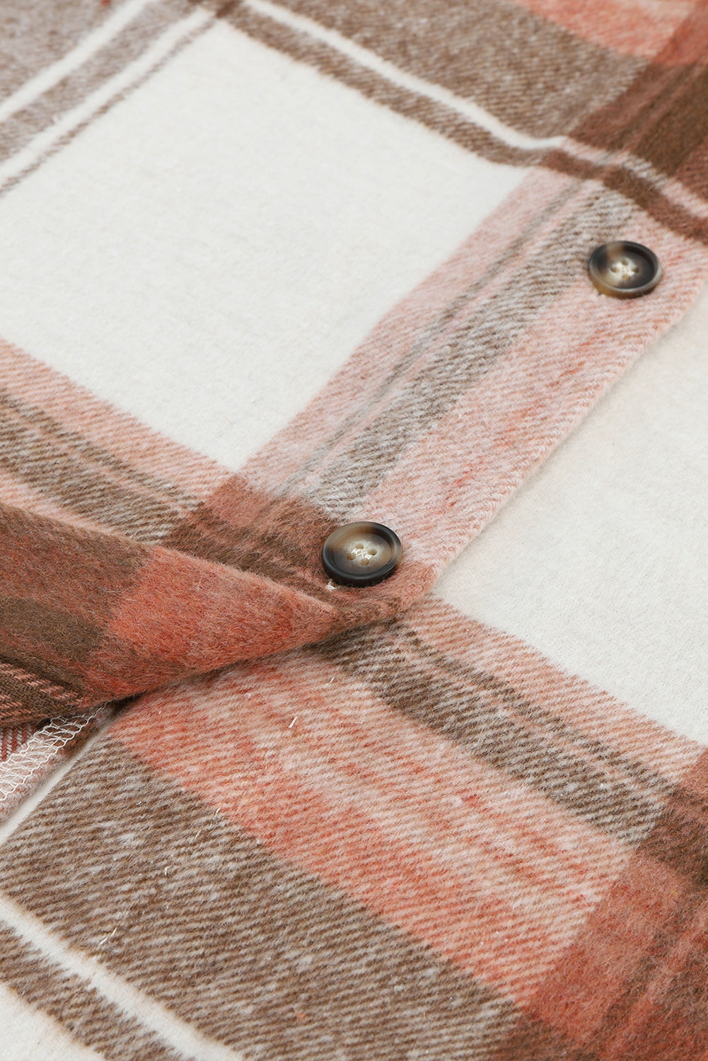 Brown Plaid Print Flap Pockets Long Shacket Plaid Shackets JT's Designer Fashion