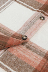 Brown Plaid Print Flap Pockets Long Shacket Plaid Shackets JT's Designer Fashion