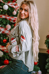 Sky Blue Sequined Santa Claus Flap Pocket Corduroy Jacket Jackets JT's Designer Fashion