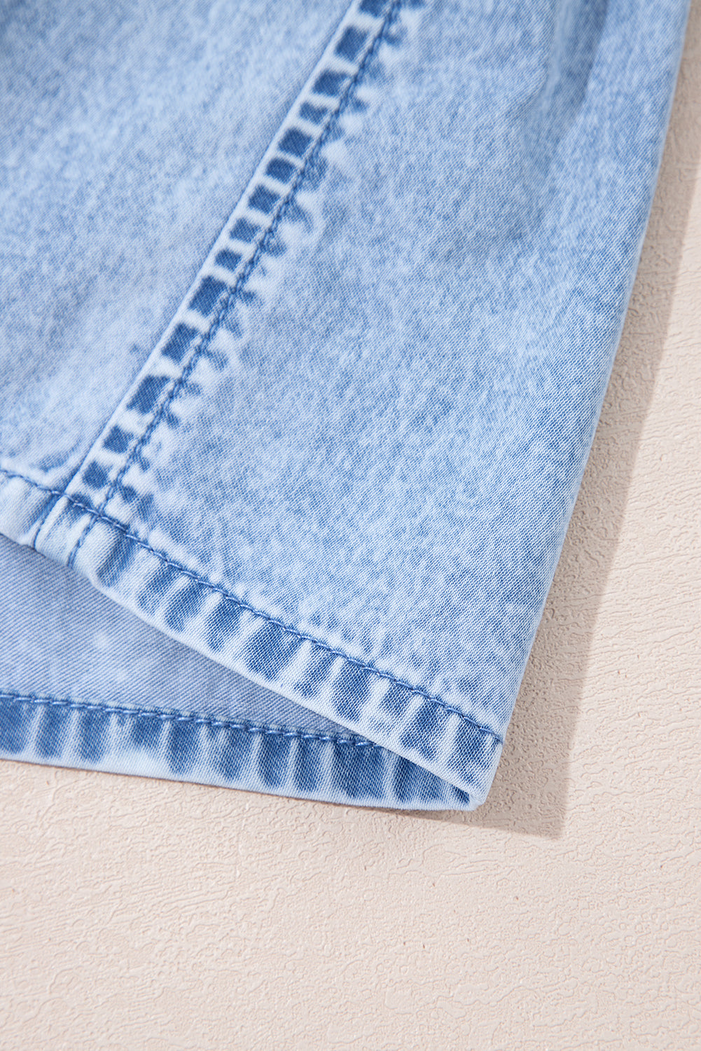 Beau Blue Bow Detail Spaghetti Straps Ruffle Hem Denim Short Dress Mini Dresses JT's Designer Fashion