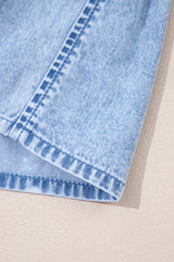 Beau Blue Bow Detail Spaghetti Straps Ruffle Hem Denim Short Dress Mini Dresses JT's Designer Fashion