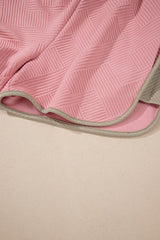 Pink Textured Colorblock Patchwork Tee Two Piece Shorts Set Short Sets JT's Designer Fashion