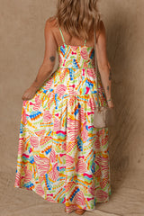 Orange Abstract Print Spaghetti Strap Piping Detail Long Dres Maxi Dresses JT's Designer Fashion
