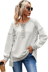 Gray Leopard Patchwork Exposed Seam Buttoned Neck Sweatshirt Sweatshirts & Hoodies JT's Designer Fashion