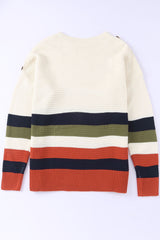 White Buttoned Shoulder Drop Shoulder Striped Sweater Sweaters & Cardigans JT's Designer Fashion