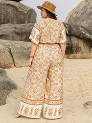 Plus Size V-Neck Flutter Sleeve Wide Leg Jumpsuit JT's Designer Fashion