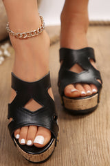 Black Hollowed Leather Rivet Wedge Slippers Sandals JT's Designer Fashion