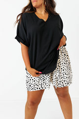 Black Seamed Back High Low Hem V Neck Cuffed Sleeve Plus Size Tee Black 100%Polyester Plus Size Tops & Tees JT's Designer Fashion