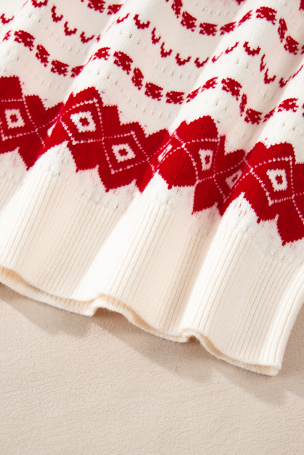 White Western Geometric Patterned Crew Neck Loose Sweater Sweaters JT's Designer Fashion
