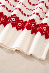 White Western Geometric Patterned Crew Neck Loose Sweater Sweaters JT's Designer Fashion