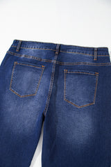 Navy Blue Plus Size Seamed Wide Leg High Waist Jeans Plus Size Bottoms JT's Designer Fashion