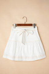 White Contrast Stitching Trim Knotted High Waist A-Line Mini Skirt Skirts & Petticoat JT's Designer Fashion