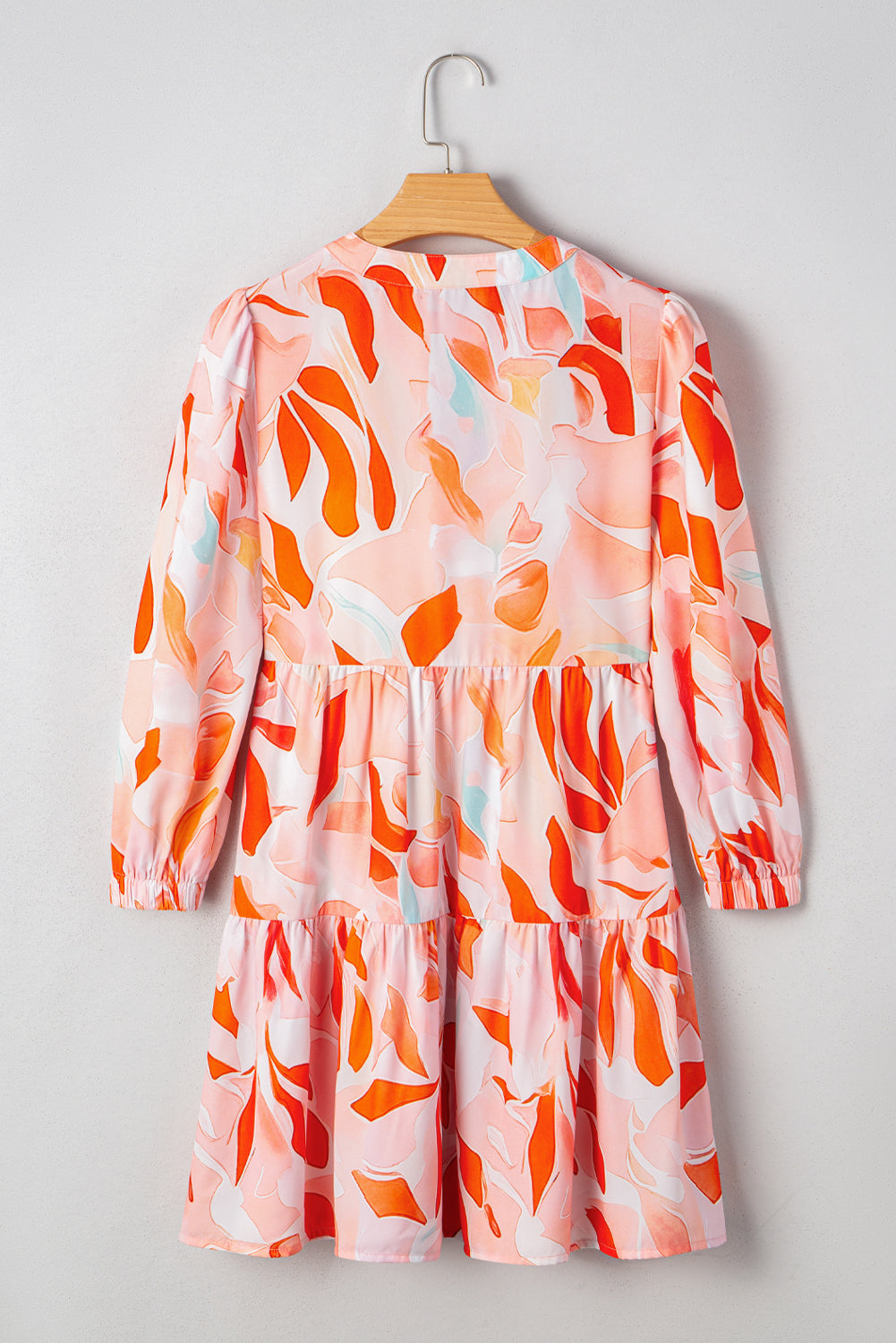 Orange Abstract Print Split Neck Long Sleeve Dress JT's Designer Fashion