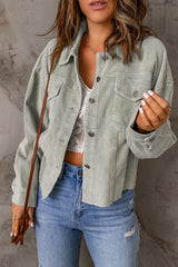 Sky Blue Raw Hem Flap Pockets Cropped Corduroy Jacket Jackets JT's Designer Fashion
