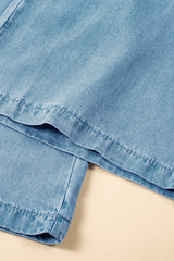 Sky Blue Drawstring High Waist Cargo Pocket Wide Leg Jeans Jeans JT's Designer Fashion