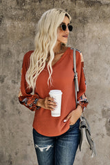 Orange Contrast Eyelet Thermal Knit Top Long Sleeve Tops JT's Designer Fashion